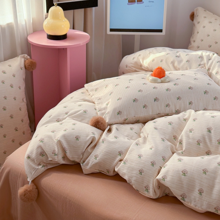 91家纺网 家纺一手货源 找家纺 金爱家 2025新款亲肤舒适纯棉双层纱四件套 双层纱-萌犬日记