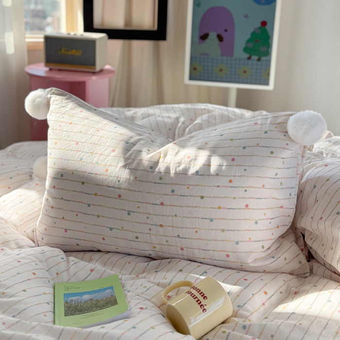 91家纺网 家纺一手货源 找家纺 金爱家 2025新款亲肤舒适纯棉双层纱四件套 双层纱-彩虹小甜心