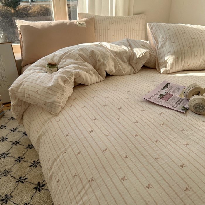 91家纺网 家纺一手货源 找家纺 三朵家纺 2025新款全棉双层纱混搭四件套 曙光-米