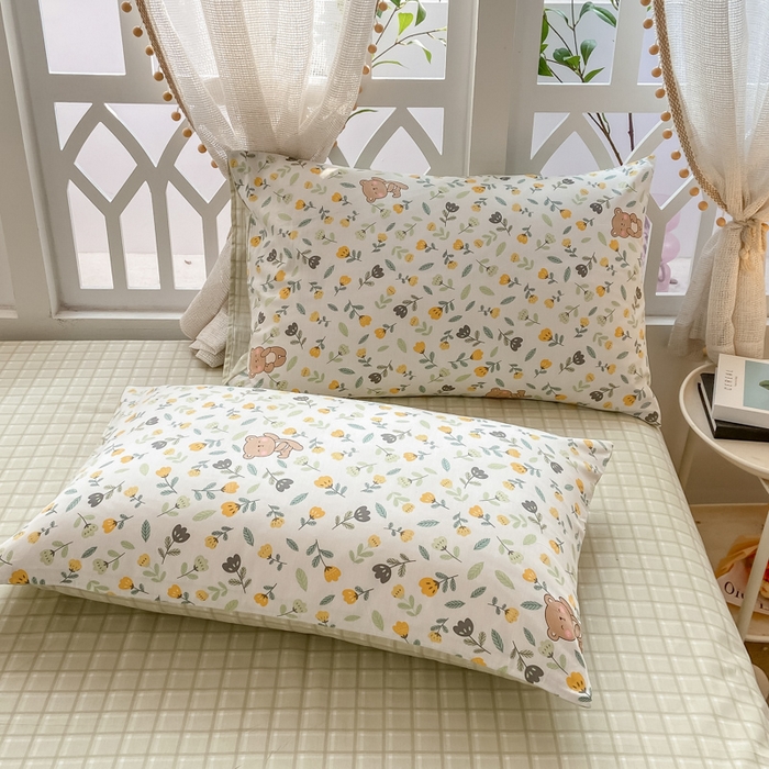 91家纺网 家纺一手货源 找家纺 宜家坊 2025早春新品全棉纯棉喷气13070小清新印花纯棉四件套-风格二 朵朵熊