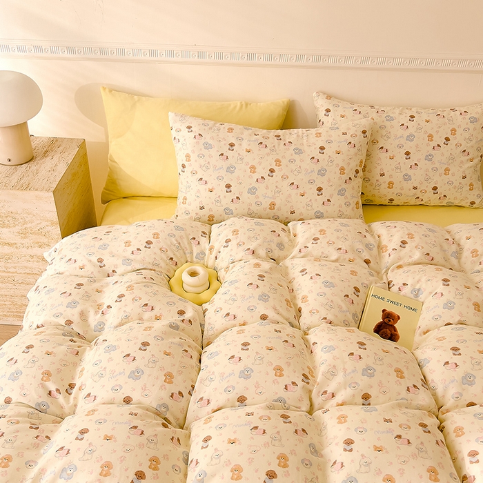 91家纺网 家纺一手货源 找家纺 DoDo 兜兜 2025新款全棉双层纱印花四件套（可定做尺寸） 彩色小狗