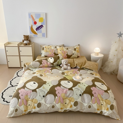 91家纺网 家纺一手货源 找家纺 宜家坊 2025开春新品全棉喷气13070小清新印花纯棉全棉四件套-风格一 熊熊总动员