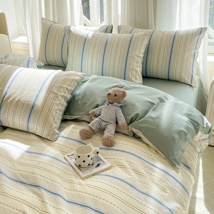 91家纺网 家纺一手货源 找家纺 宜家坊 2025早春新品全棉纯棉喷气13070小清新印花纯棉四件套-风格二 海盐柚子