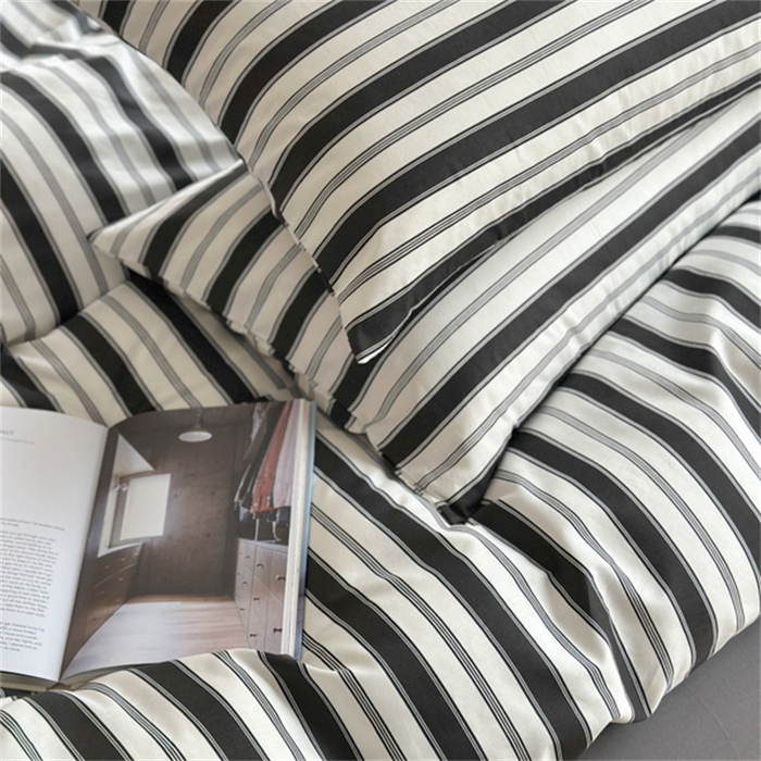 91家纺网 家纺一手货源 找家纺 金丝鸟家纺 2025新款全棉斜纹印花条纹系列四件套及单品 往昔