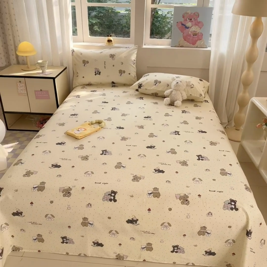 91家纺网 家纺一手货源 找家纺 吉象家纺 2025新款高支密全棉印花单品系列-单床单 小熊日记