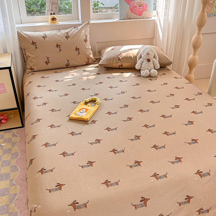 91家纺网 家纺一手货源 找家纺 吉象家纺 2025新款高支密全棉印花单品系列-单床单 腊肠狗狗