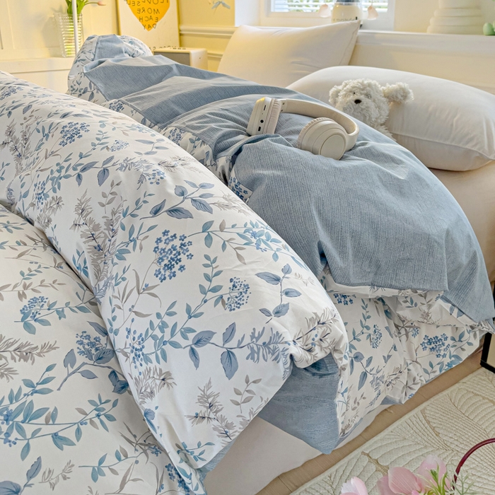 91家纺网 家纺一手货源 找家纺 大柏树 2025新款全棉13376印花四件套系列（可定制）-单被套青野花梦-蓝