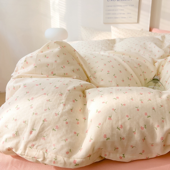 91家纺网 家纺一手货源 找家纺 DoDo 兜兜 2025新款全棉双层纱印花单被套（可定做尺寸） 朵朵小花