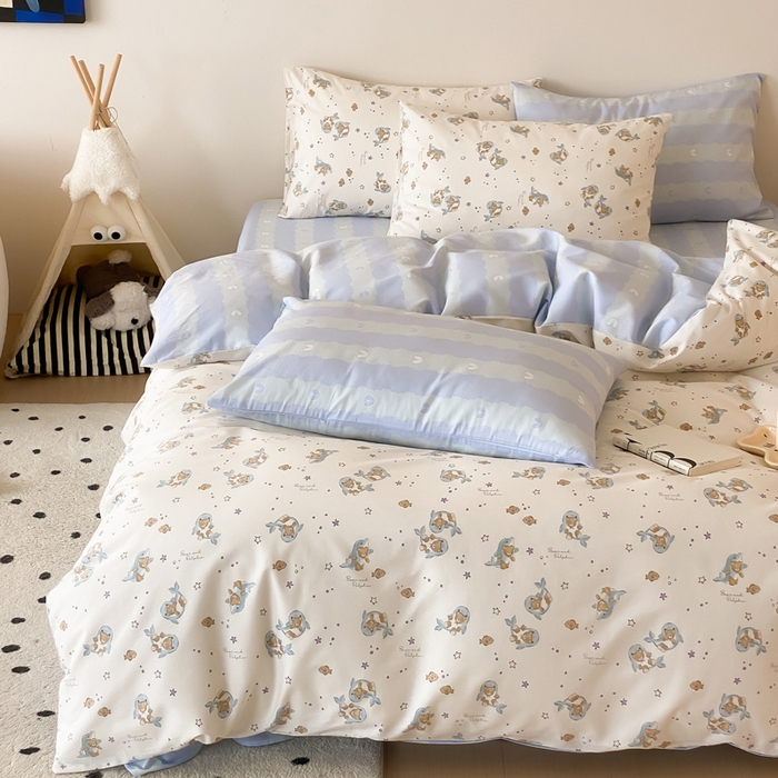 91家纺网 家纺一手货源 找家纺 （总）宜家坊 2025开春新品全棉喷气13070小清新印花纯棉全棉四件套-风格一