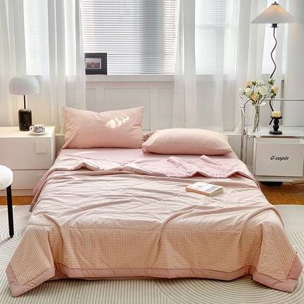 水洗的故事 2025新款全棉色织水洗棉夏被&四件套 暗粉格