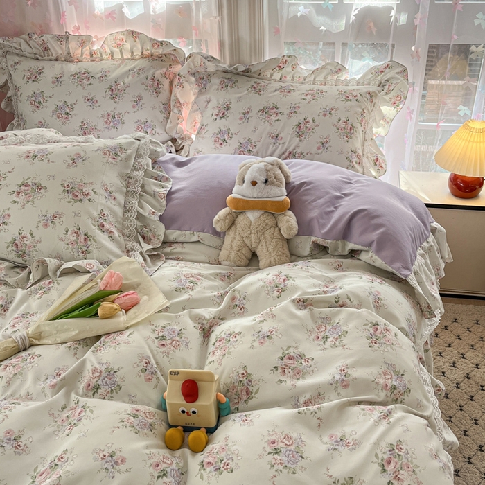 91家纺网 家纺一手货源 找家纺 喜梦缘家纺 2025公主风云柔棉工艺款四件套 晨花浅语