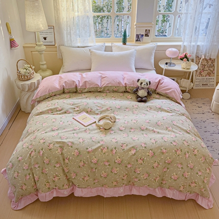 91家纺网 家纺一手货源 找家纺 忆生活家纺 2025新款韩版全棉花边款-单被套系列 杜若