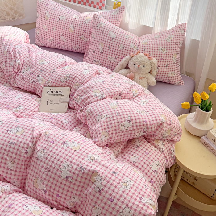 91家纺网 家纺一手货源 找家纺 优选良品 2025新款加厚云感棉双层纱四件套小碎花被套床单床笠款学生三件套新款直播热款 猫猫晚宴