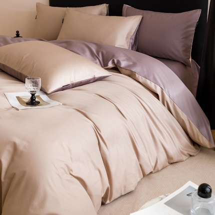 2025新款60支纯棉长绒棉四件套 木灰+紫色