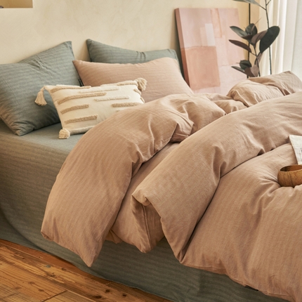 2025新款色织水洗棉人字斜提花混搭四件套 人字斜四件套-浅棕+浅灰