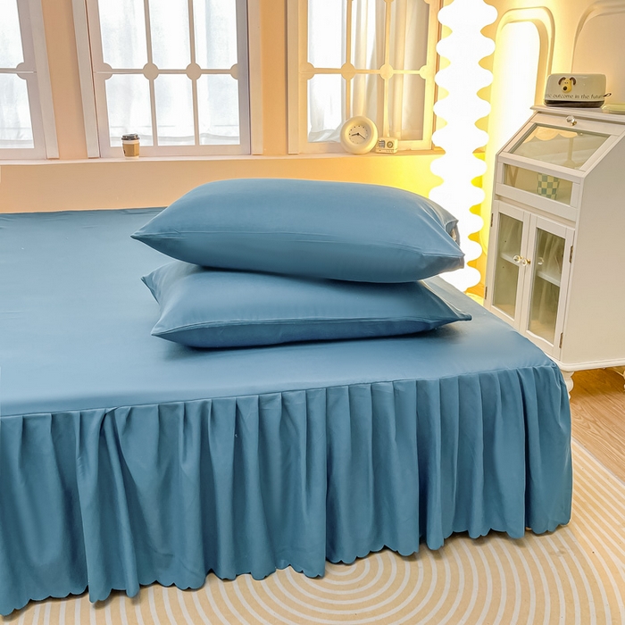 91家纺网 家纺一手货源 找家纺 莎臣豹 2025水洗磨毛纯色单品床裙可配二三件套 纯纯宝石蓝