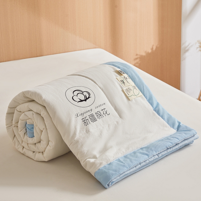 91家纺网 家纺一手货源 找家纺 熙宴家纺 2025新款水洗棉100%新疆棉花夏被-棉白 棉白+蓝
