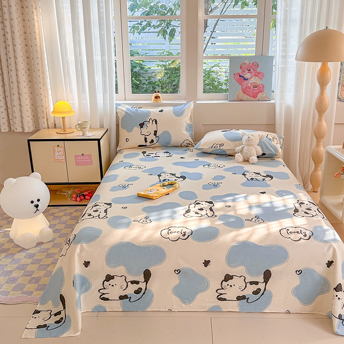 91家纺网 家纺一手货源 找家纺 吉象家纺 2025新款高支密全棉印花单品系列-单床单 奶牛猫