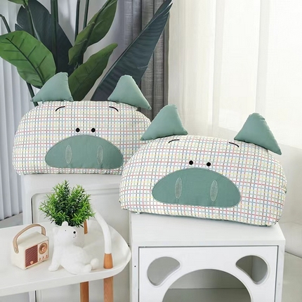 明星枕业 2025新款 儿童卡通荞麦枕全棉水洗棉枕头幼儿园宝宝枕芯 猪小胖绿30*50+-2cm