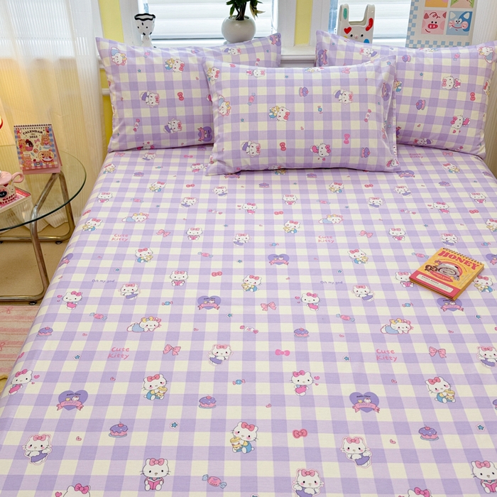 91家纺网 家纺一手货源 找家纺 吉象家纺 2025新款高支密全棉印花单品系列-单床单 糖果猫