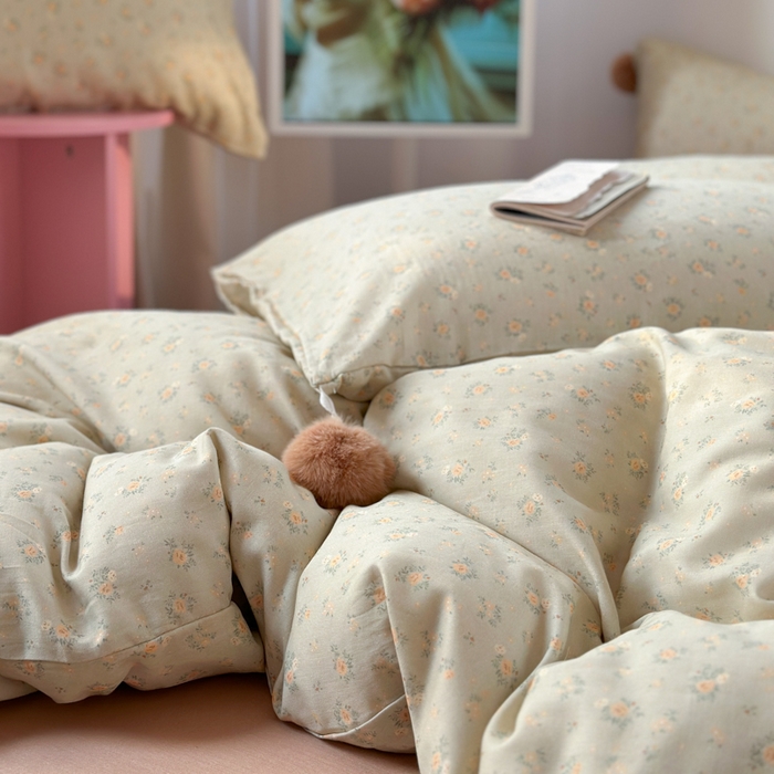 91家纺网 家纺一手货源 找家纺 金爱家 2025新款亲肤舒适纯棉双层纱四件套 双层纱-复古花园