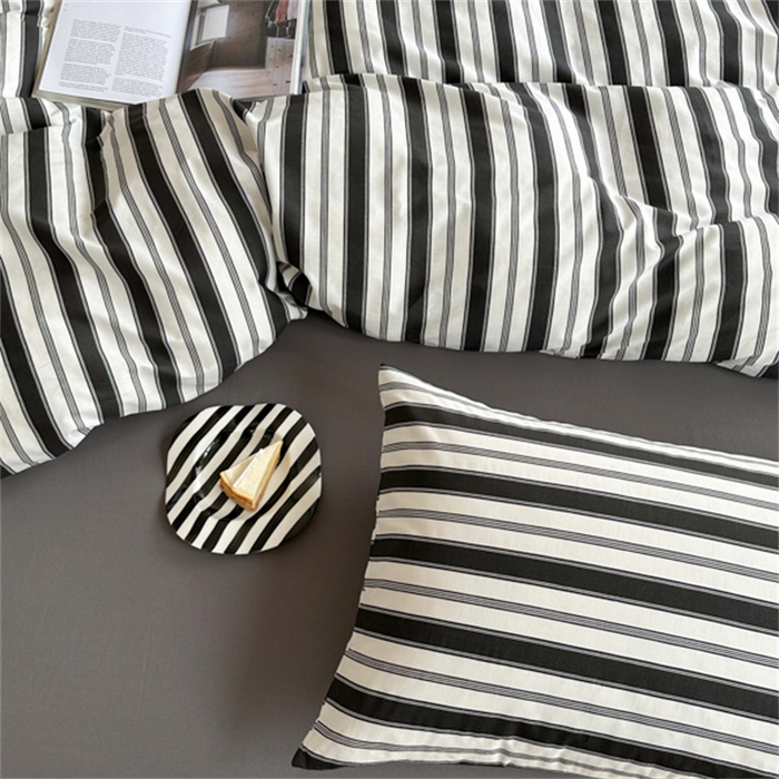 91家纺网 家纺一手货源 找家纺 金丝鸟家纺 2025新款全棉斜纹印花条纹系列四件套及单品 往昔