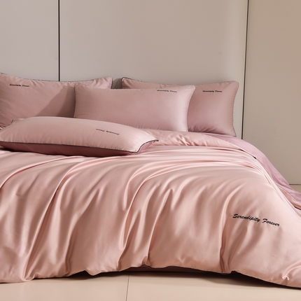 米奈家居 2025新款《利昂》麻绳镶嵌100支新疆长绒棉纯棉四件套 落霞粉