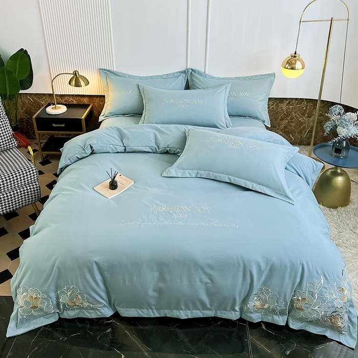 91家纺网 家纺一手货源 找家纺 梵克保罗 2025新款直播热卖长绒棉刺绣花边四件套-繁星系列 繁星-梵星绿