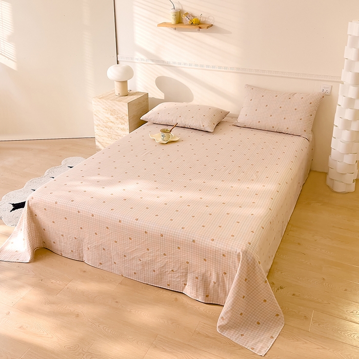 91家纺网 家纺一手货源 找家纺 DoDo 兜兜 2026新款全棉双层纱印花单床单（可定做尺寸） 格子草莓