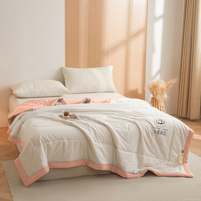 91家纺网 家纺一手货源 找家纺 熙宴家纺 2025新款水洗棉100%新疆棉花夏被-棉白 棉白+玉