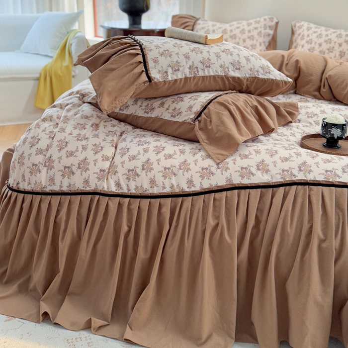 91家纺网 家纺一手货源 找家纺 沐慕 2025新款法式针织双层纱印花系列四件套 芳华