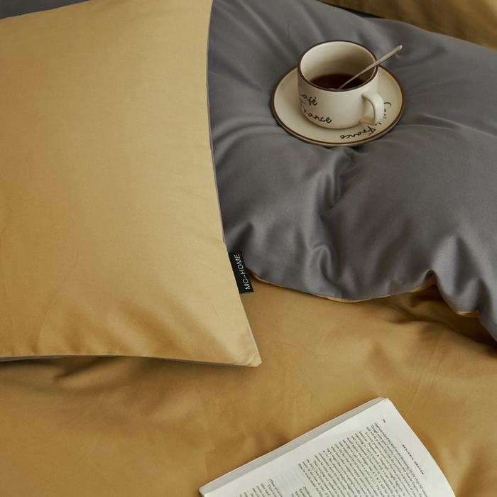 91家纺网 家纺一手货源 找家纺 2025新款全棉13372水洗棉双拼四件套（影棚暗光） 暗木幽香+宝藏灰