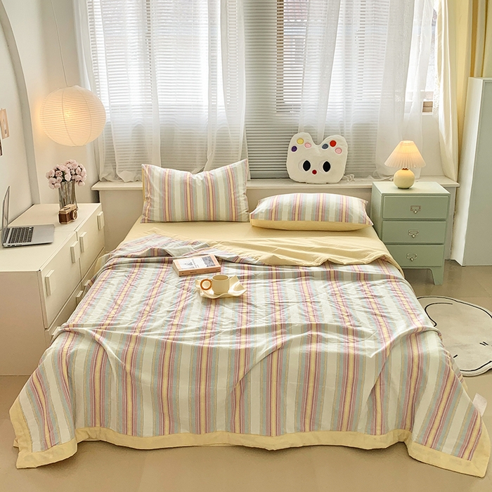 91家纺网 家纺一手货源 找家纺 水洗的故事 2025新款全棉色织水洗棉棉花夏被被子被芯 拾光条