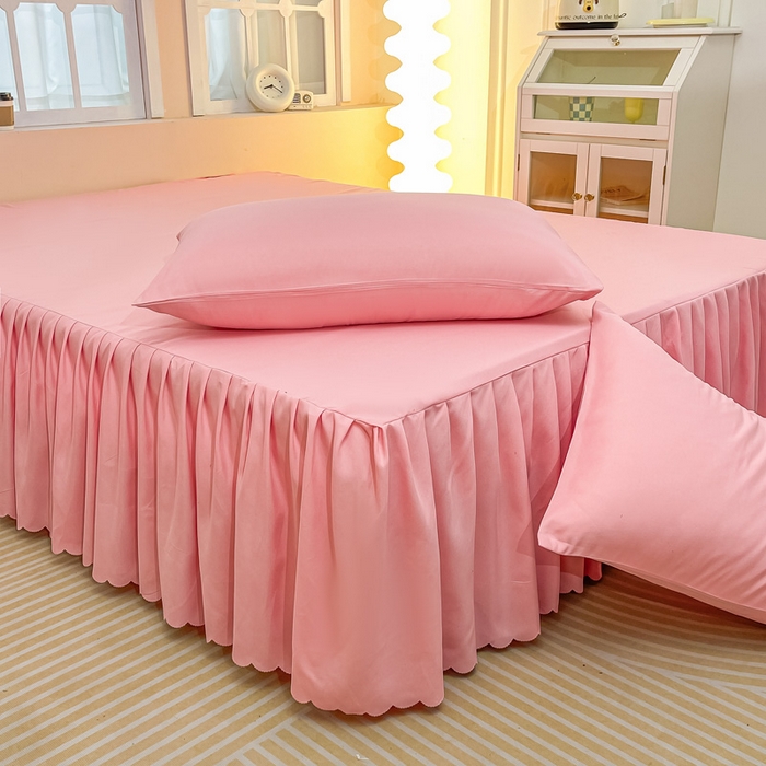 91家纺网 家纺一手货源 找家纺 莎臣豹 2025水洗磨毛纯色单品床裙可配二三件套 纯纯公主粉