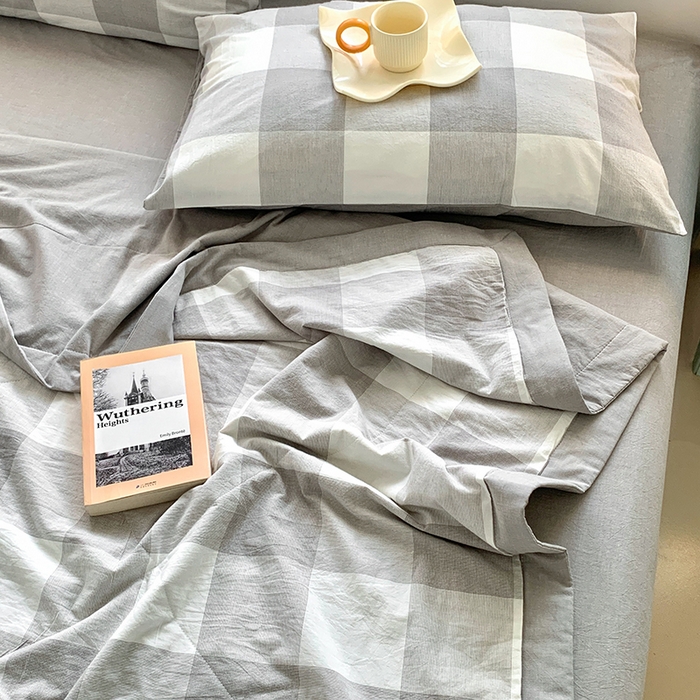 91家纺网 家纺一手货源 找家纺 水洗的故事 2025新款全棉色织水洗棉棉花夏被被子被芯 椰灰大格