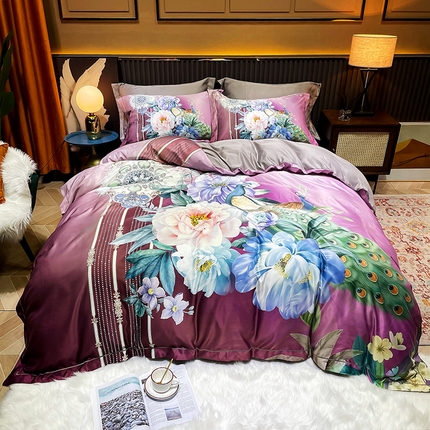 梵克保罗 2025春夏新款天丝数码大版印花四件套 华尔兹-玫红