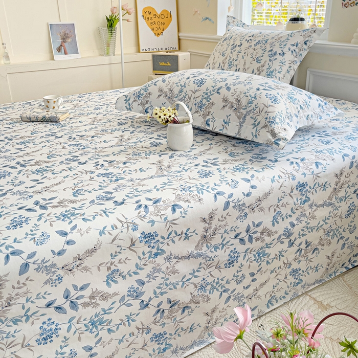 91家纺网 家纺一手货源 找家纺 大柏树 2025新款全棉13376印花四件套系列（可定制）-单床单青野花梦-蓝