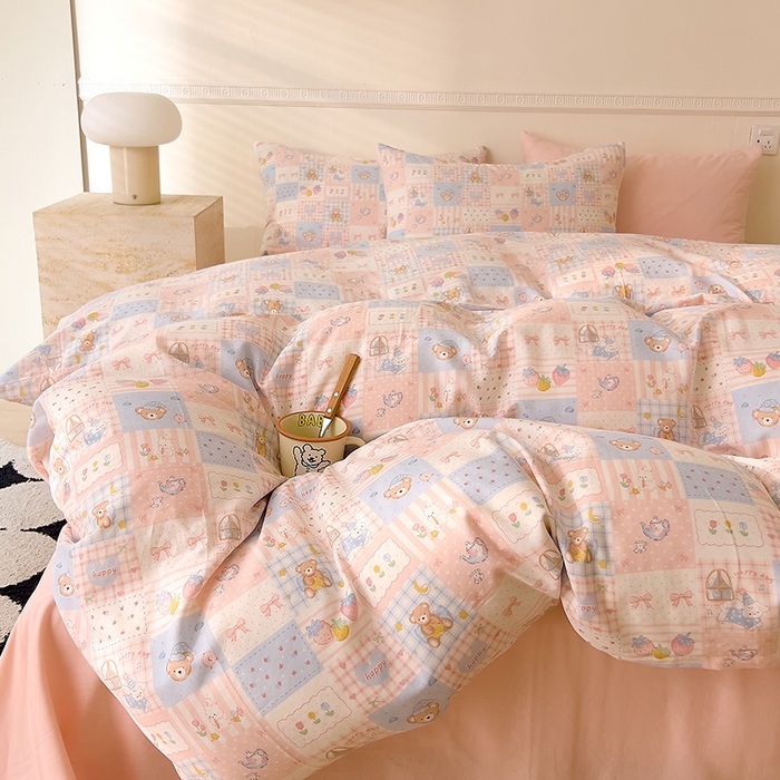 91家纺网 家纺一手货源 找家纺 DoDo 兜兜 2025新款全棉双层纱印花四件套（可定做尺寸） 萌宠乐园