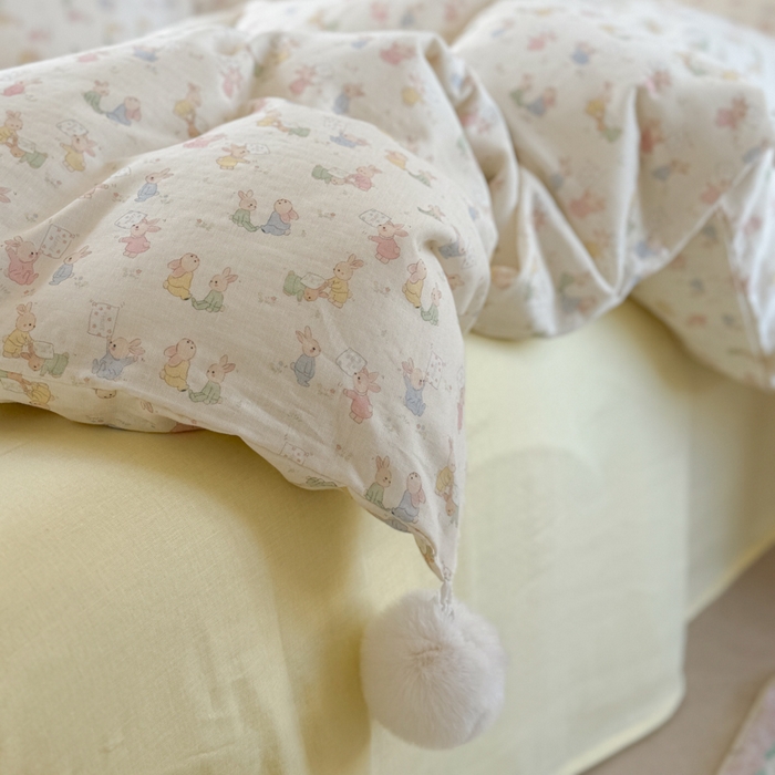 91家纺网 家纺一手货源 找家纺 金爱家 2025新款亲肤舒适纯棉双层纱四件套 双层纱-兔兔好朋友