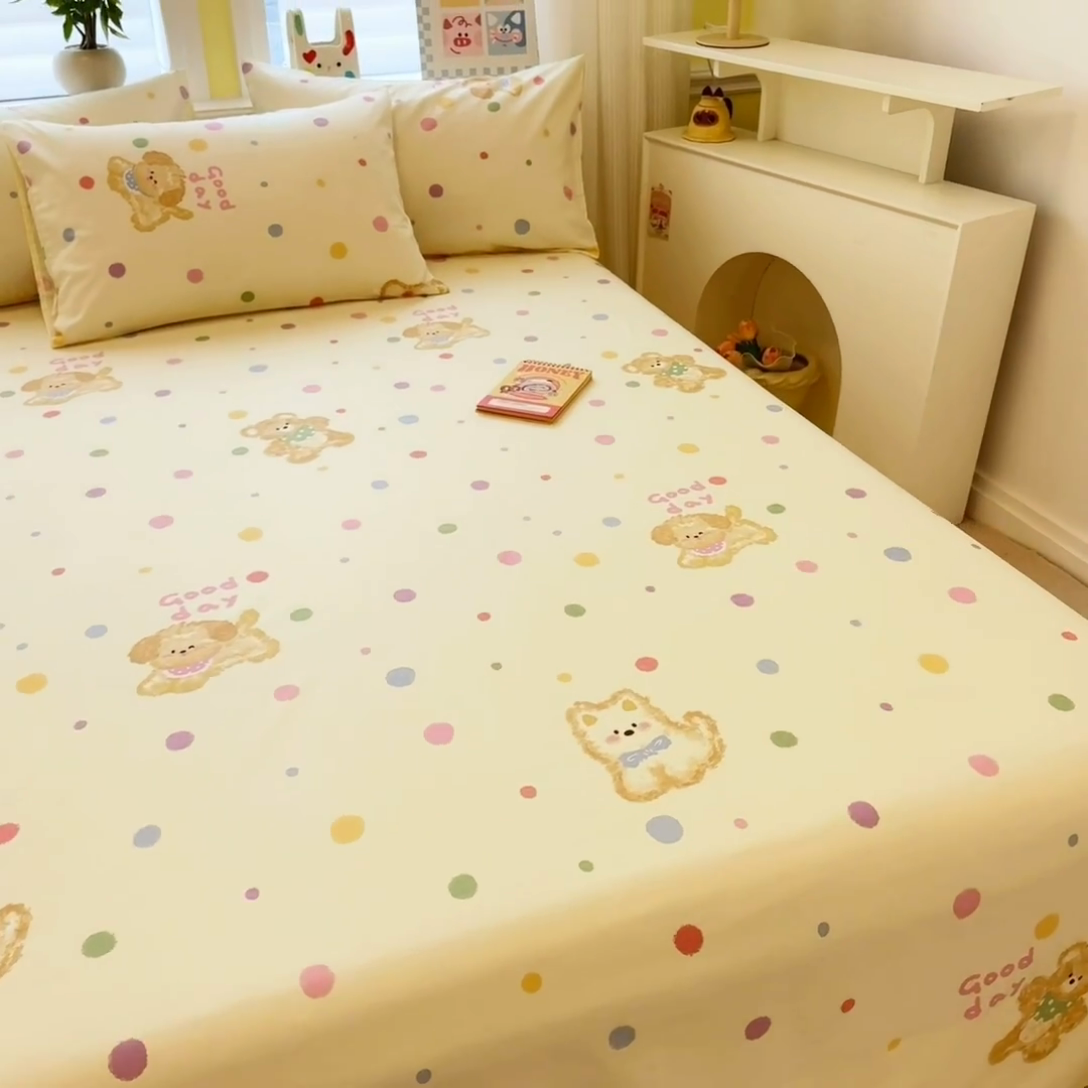 91家纺网 家纺一手货源 找家纺 吉象家纺 2025新款高支密全棉印花单品系列-单床单 假日小狗