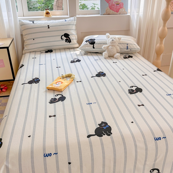 91家纺网 家纺一手货源 找家纺 吉象家纺 2025新款高支密全棉印花单品系列-单床单 线条猫咪