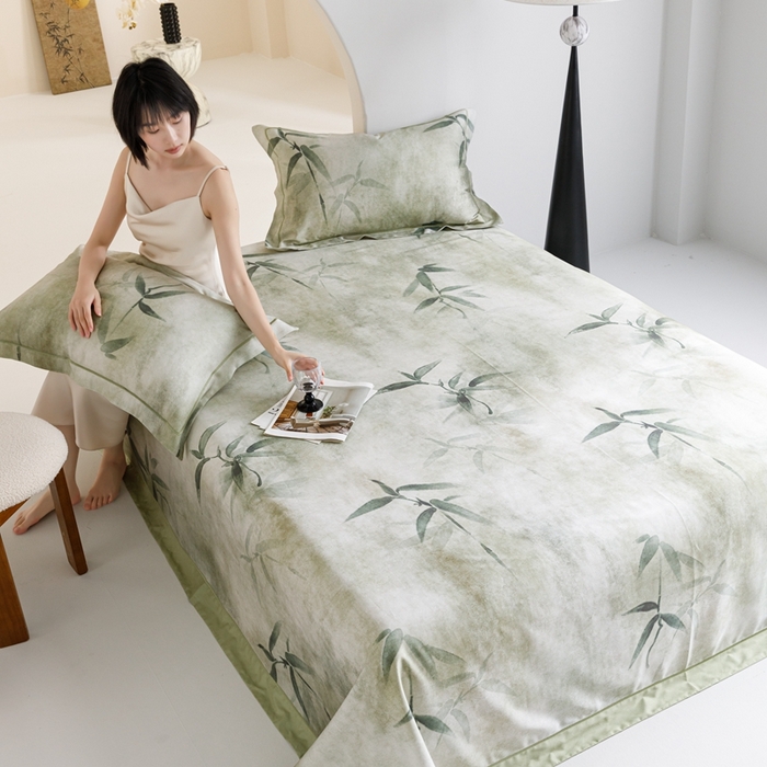 91家纺网 家纺一手货源 找家纺 舒慕 2025新款天丝竹纤维凉席三件套 春晓-绿