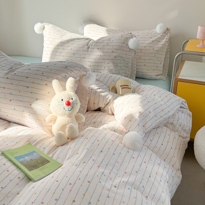 91家纺网 家纺一手货源 找家纺 金爱家 2025新款亲肤舒适纯棉双层纱四件套 双层纱-彩虹小甜心