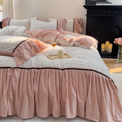 沐慕 2025新款法式针织双层纱印花系列四件套 花城往事