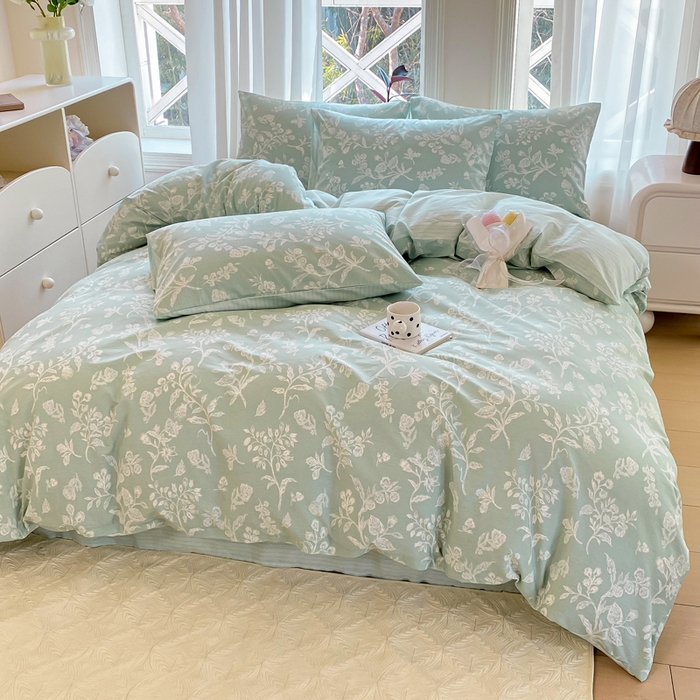 91家纺网 家纺一手货源 找家纺 宜家坊 2025早春新品全棉纯棉喷气13070小清新印花纯棉四件套-风格二 清甜