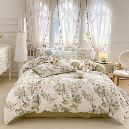 91家纺网 家纺一手货源 找家纺 宜家坊 2025早春新品全棉纯棉喷气13070小清新印花纯棉四件套-风格二 萝樱