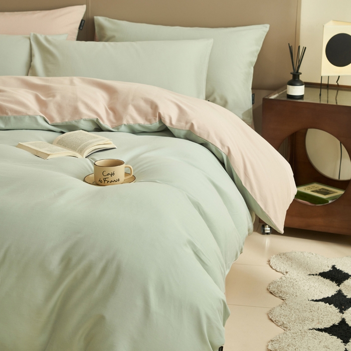 91家纺网 家纺一手货源 找家纺 2025新款全棉13372水洗棉双拼四件套（影棚亮光） 春风十里+浮生一梦