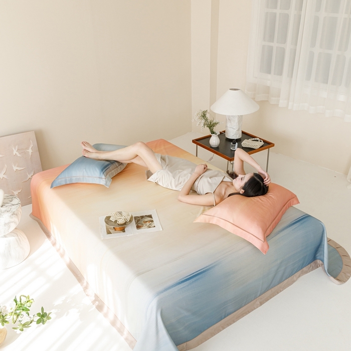 91家纺网 家纺一手货源 找家纺 舒慕 2025新款天丝竹纤维凉席三件套 极光-蓝