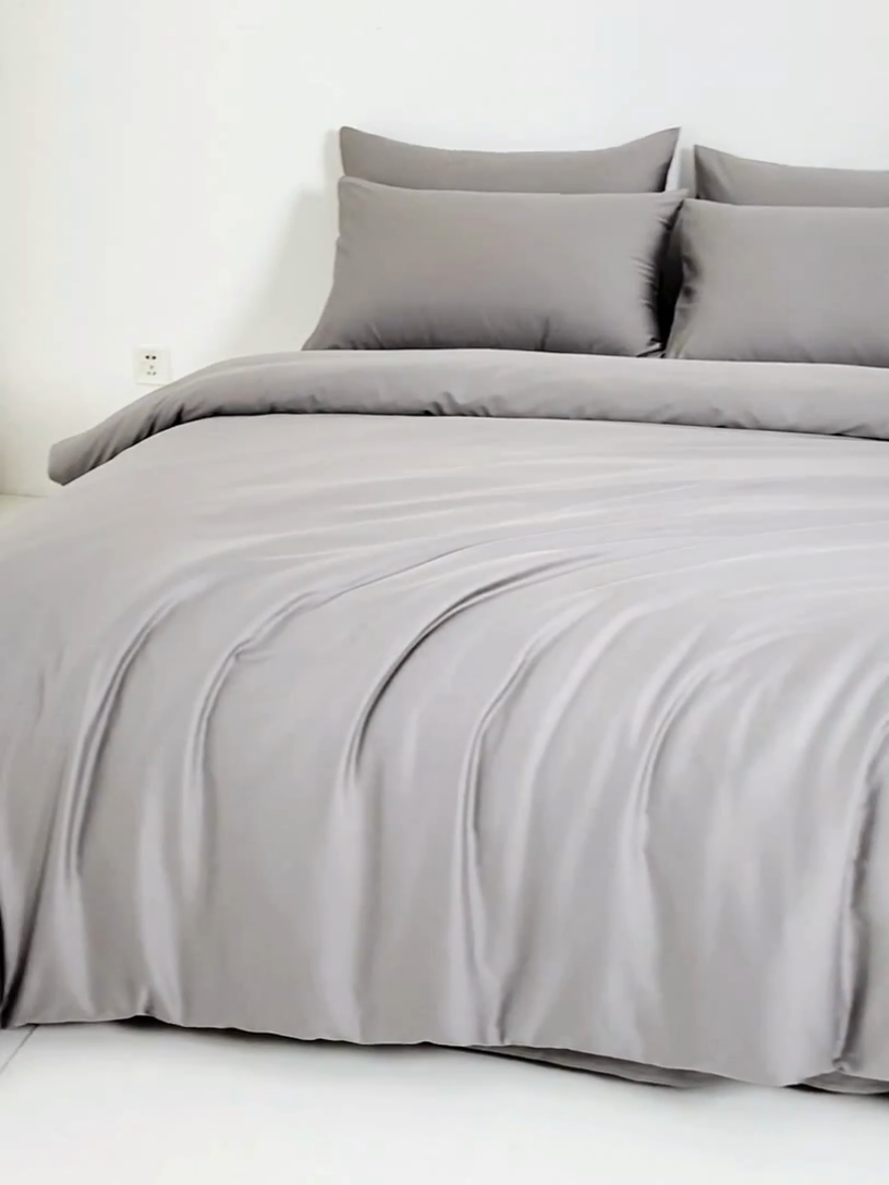 91家纺网 家纺一手货源 找家纺 憨豆家纺 2025新款全棉长绒棉四件套纯色贡缎纯棉被套床笠款三件套 冰川灰