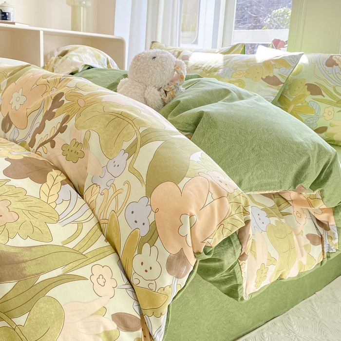 91家纺网 家纺一手货源 找家纺 宜家坊 2025早春新品全棉纯棉喷气13070小清新印花纯棉四件套-风格二 日光舞曲